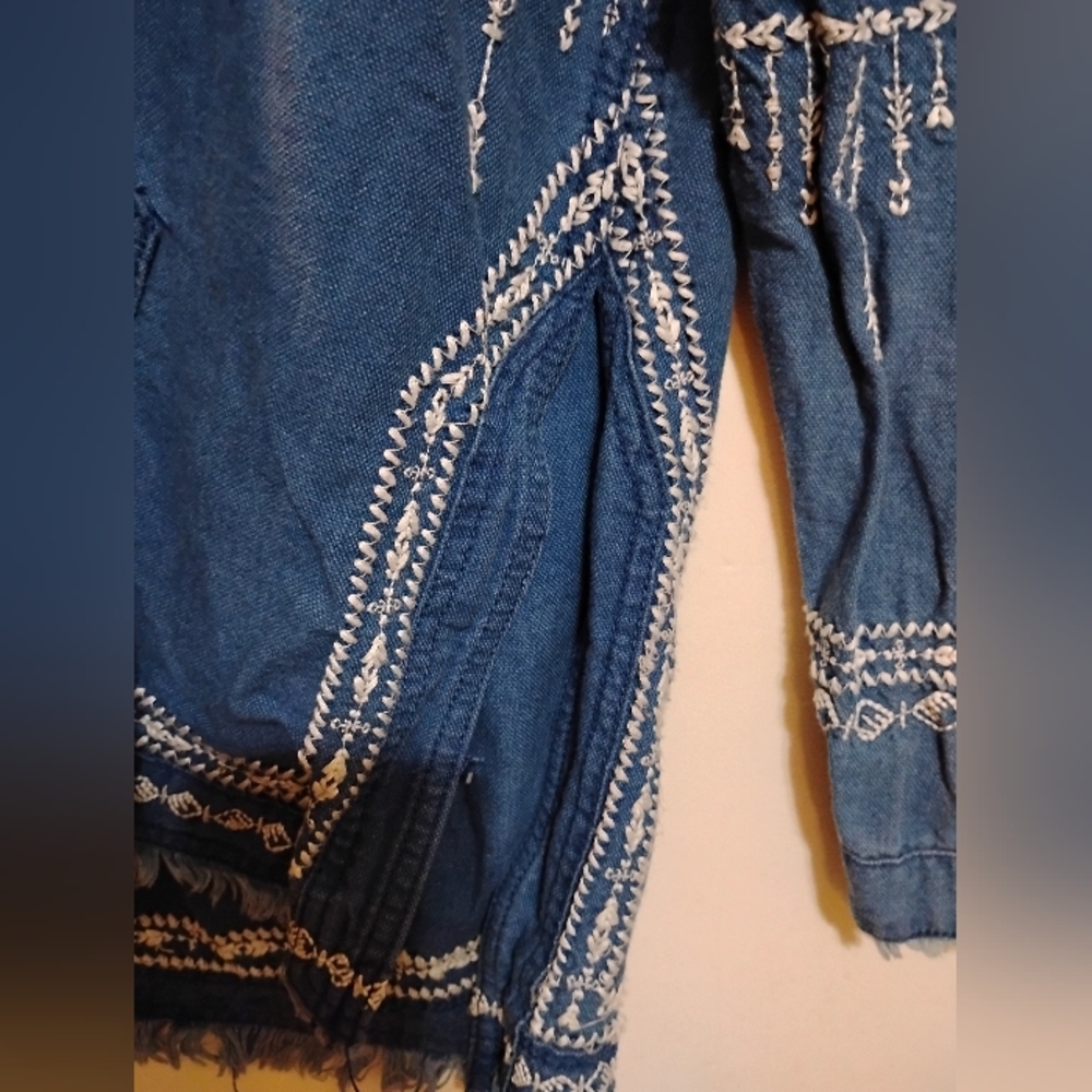 Blue Hooded Lace-Up Top BLANKNYC (R) WOMEN'S XL Embroidery Corded Pocket Cotton - Picture 6 of 11
